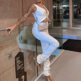 High Waist Lace-up Side Pants