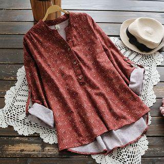 Tab-sleeve Floral Blouse