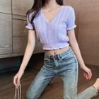 Balloon-sleeve Ruffle Trim Knit Top