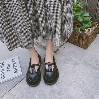 Faux Leather Plain T-strap Flats