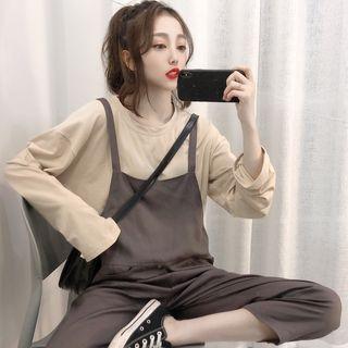 Plain Long-sleeve T-shirt / Cropped Jumper Pants