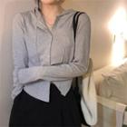Long-sleeve Button-up Hooded Top