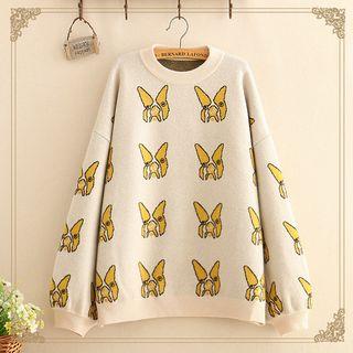 Dog Print Round-neck Knit Sweater