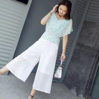 Set: Floral Top + Wide-leg Pants