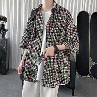 3/4-sleeve Houndstooth Shirt