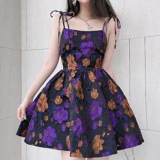 Spaghetti Strap Jacquard Mini A-line Dress