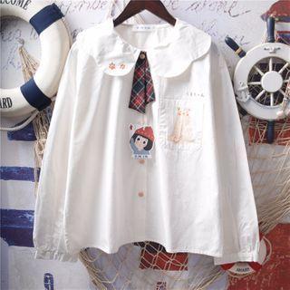 Bear Print Blouse White - One Size