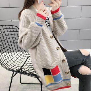 Color Block V-neck Long Cardigan