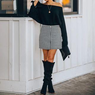 Houndstooth Zip Mini A-line Skirt