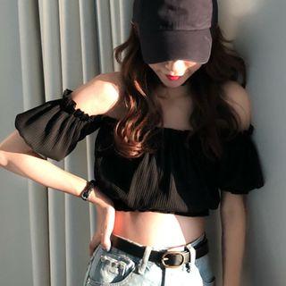 Short-sleeve Cropped Top Black - One Size