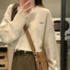 Long-sleeve Drop Shoulder Distressed Crop Sweater