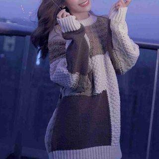 Color Block Sweater Camel - One Size