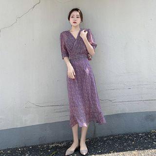 Puff-sleeve Crisscross Floral Dress