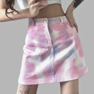Tie-dye Mini Denim Skirt