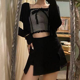 Gingham Cropped Camisole Top / Shrug / Mini Skirt