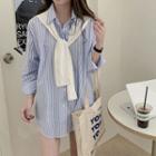 Set: Long Sleeve Striped Shirt + Plain Shawl