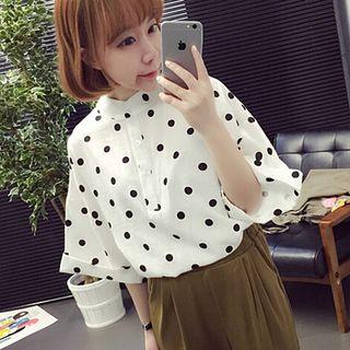 Polka Dot Elbow-sleeve Blouse