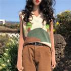 Print Knit Vest / Plain Long-sleeve Slim-fit Top / Corduroy Pants