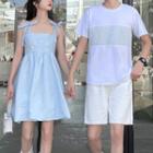 Couple Matching Spaghetti-strap Mini A-line Dress / Short-sleeve T-shirt / Shorts