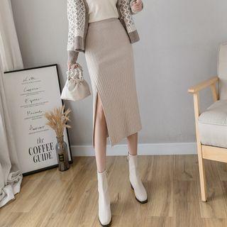 Slit Knit Midi Sheath Skirt