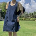 Denim Overall Dress Denim Dress - Dark Blue - One Size