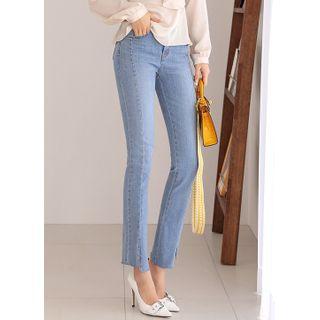 Slit Asymmetric-hem Straight-cut Jeans