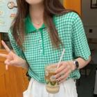 Gingham Knit Polo Shirt Green - One Size