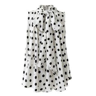 Bow Accent Dotted Sleeveless Top