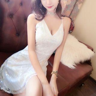 Strappy Deep V-neck Sequined Mini A-line Dress