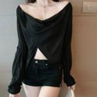 Long-sleeve Two-way Knotted Pearl T-shirt