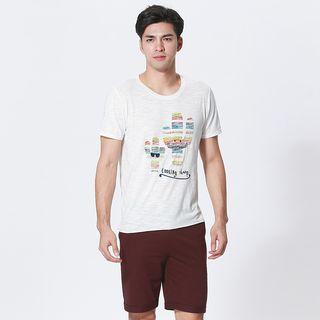 Loungewear Set: Short-sleeve Print T-shirt + Pants