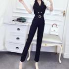 Set: Color Block Short-sleeve Shirt + Dress Pants