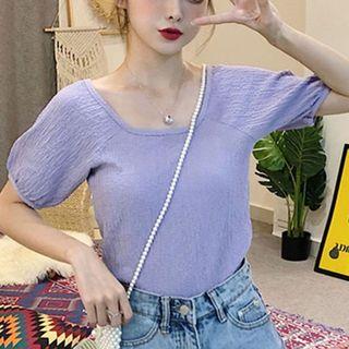 Short-sleeve Plain Ruffled T-shirt