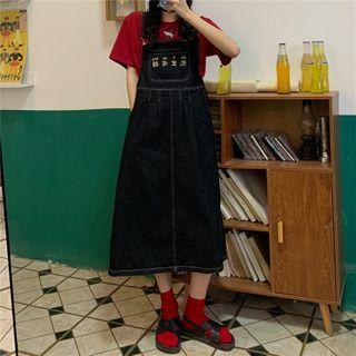 Short-sleeve Printed T-shirt / Denim Jumper Dress