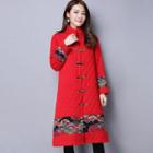 Print Panel Frog Buttoned Coat
