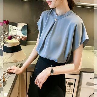 Short-sleeve Beaded Chiffon Blouse