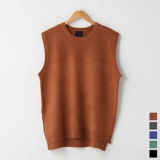 Couple Round-neck Slit-hem Knit Vest In 5 Colors