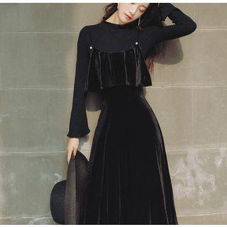 Set: Velvet Strappy Midi Dress + Mock Neck Long-sleeve Top