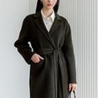 Open-front Wool Blend Handmade Coat With Sash