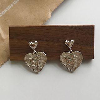 Heart Drop Earring E283 - Silver - One Size