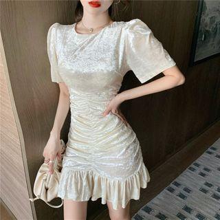 Gold Velvet Short-sleeve Dress