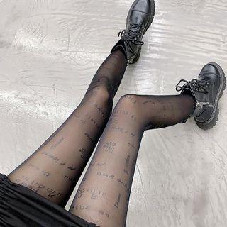 Lettering Sheer Tights Lettering - Black - One Size