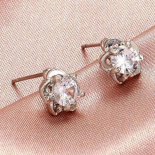Rhinestone Floral Ear Stud 1 Pair - Silver - One Size