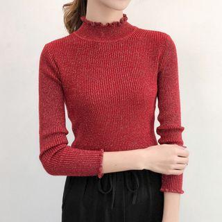 Wavy Edge Long-sleeve Knit Top