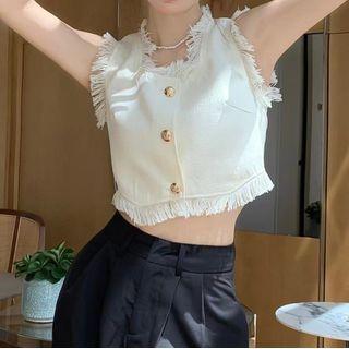 Fray Hem Tweed Crop Tank Top