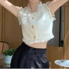 Fray Hem Tweed Crop Tank Top