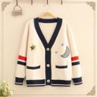 Moon Embroidered Color Block Cardigan