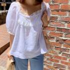 Lace Panel Square Neck Blouse White - One Size