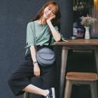 Set: Elbow-sleeve Tie-cuff T-shirt + Wide Leg Jumper Pants