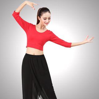 Set: 3/4-sleeve Cropped Sports Top + Dance Pants
